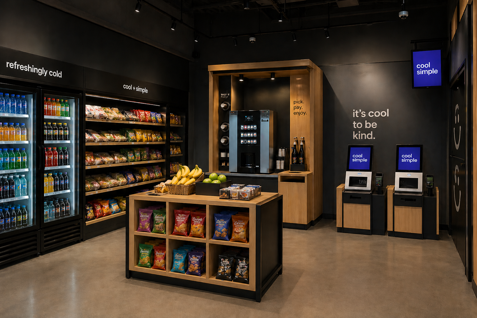 Self-service checkouts in a convenience store